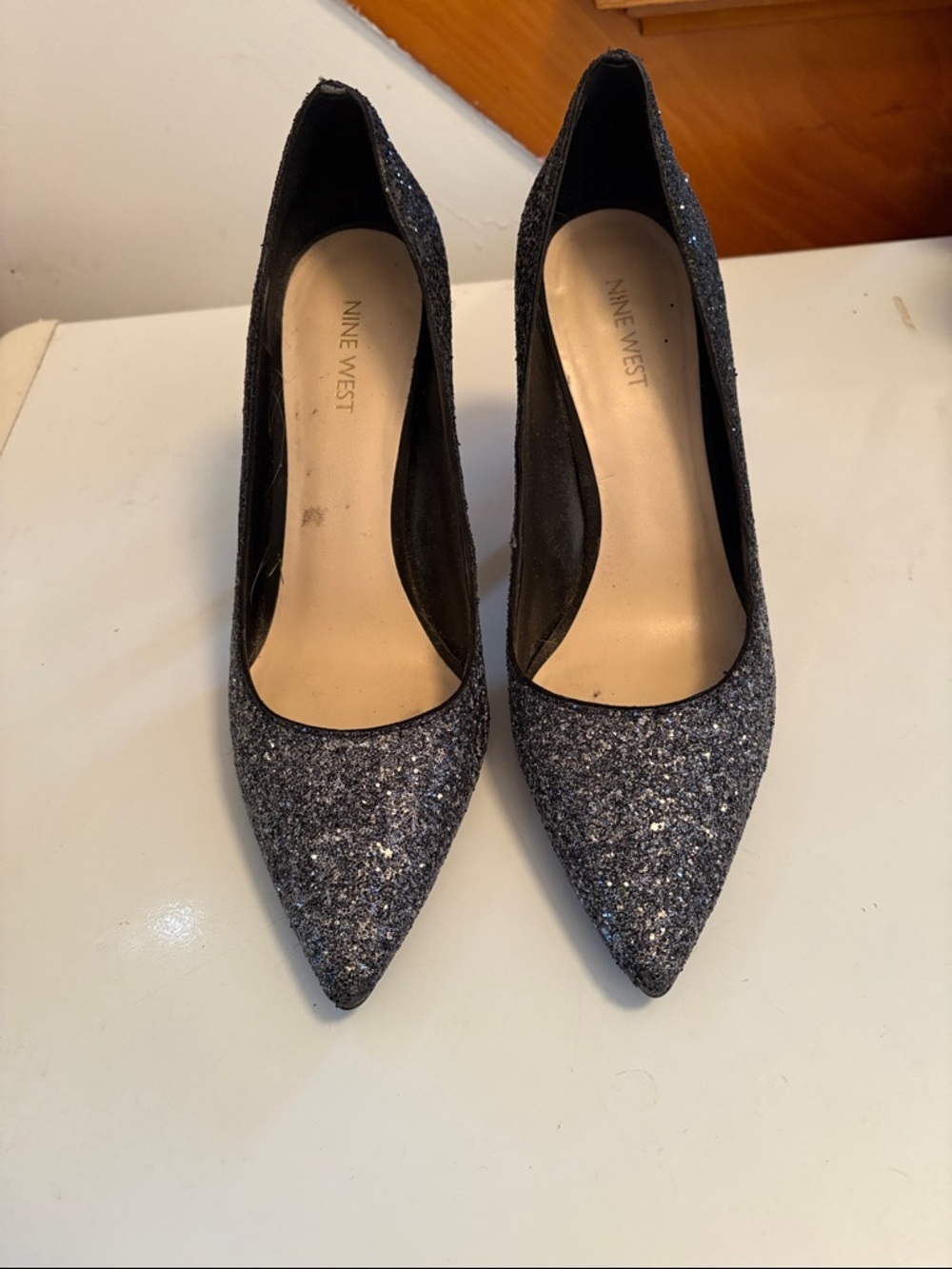 Nine West Black Glitter Pointed Toe Pumps
